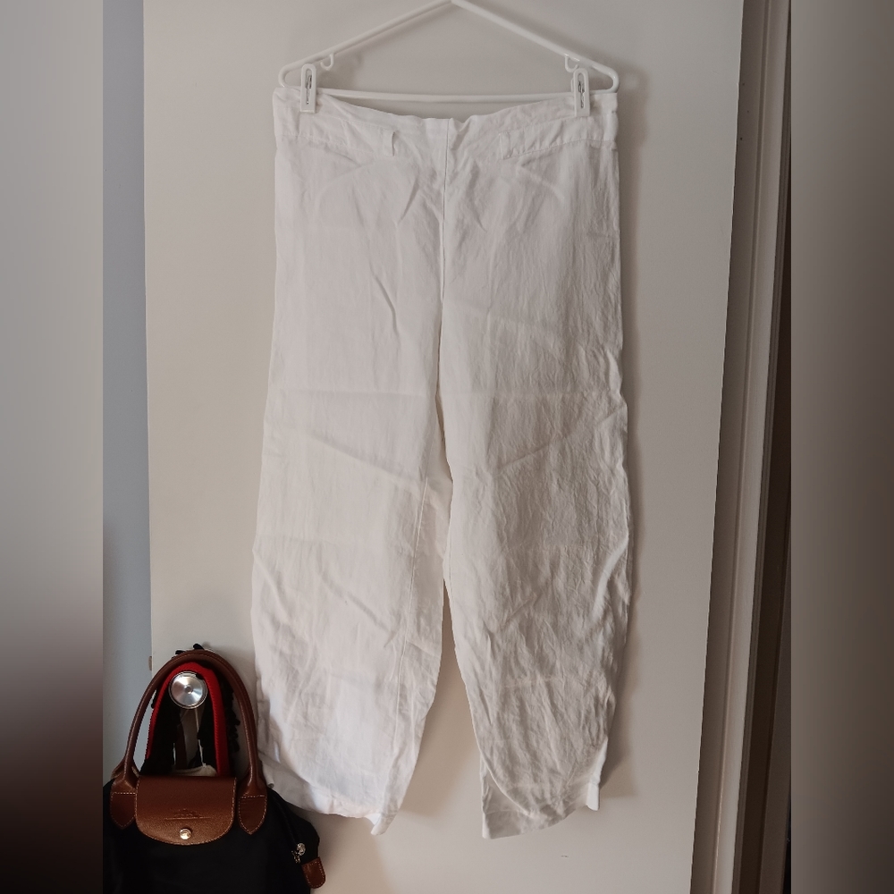 CREA CONCEPT White 100% Linen Lantern Barrel Leg Crop Pant L